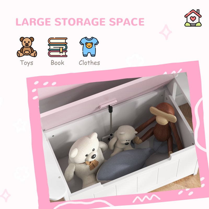 AIYAPLAY Toy Box, 2 in 1 Toy Storage Chest Kids with Lid, Large Toy Storage Organiser Bench for Bedroom, Nursery, Playroom, Pink