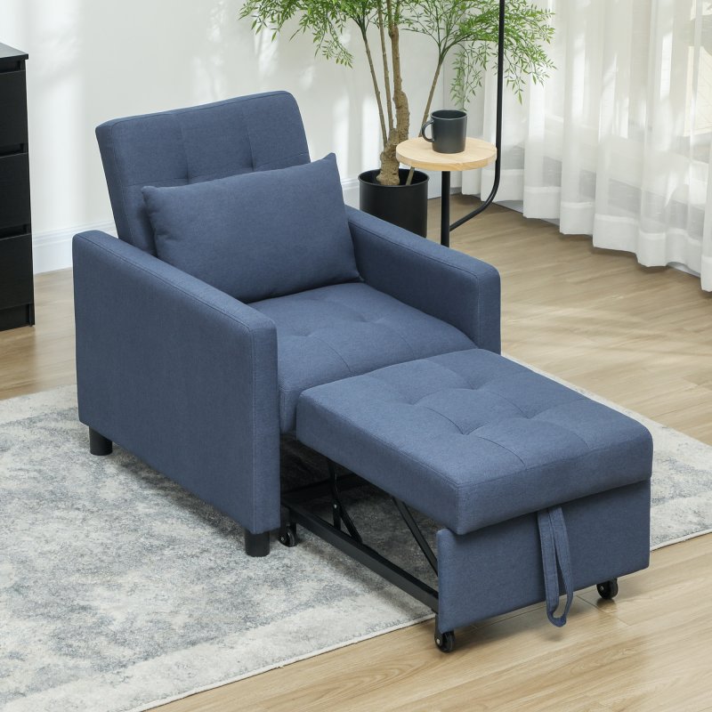 HOMCOM 3 in 1 Sofa Bed, Convertible Foldable Sleeper Chair Bed, Tufted Pull Out Sleeper Couch with Adjustable Backrest for Living Room and Bedroom