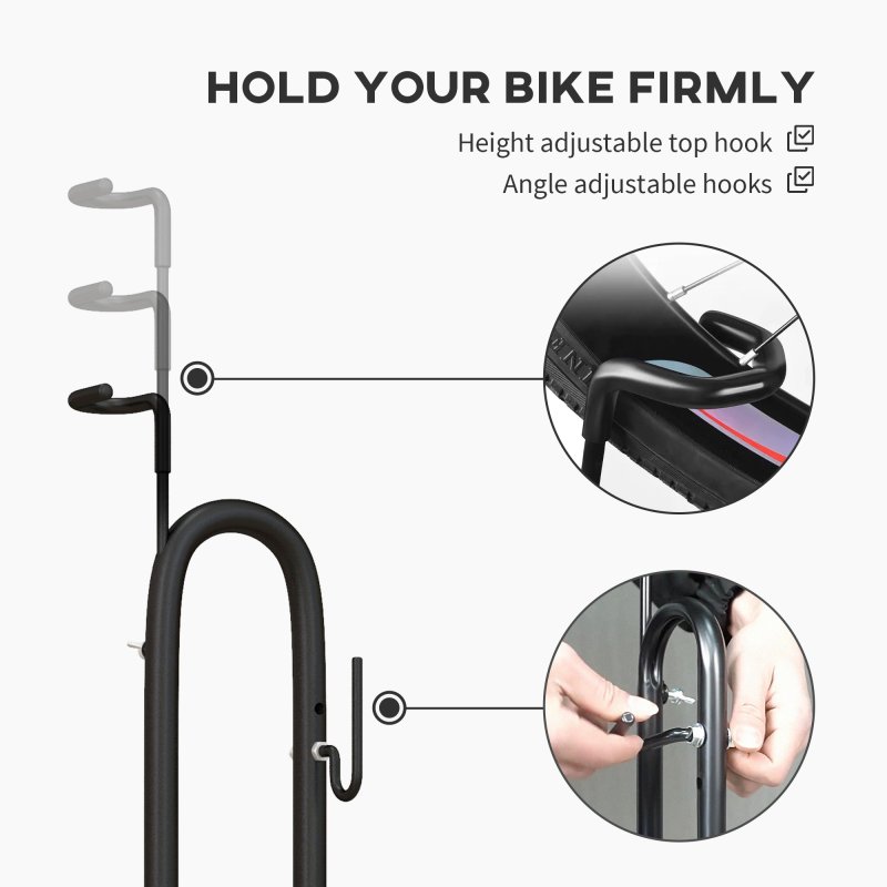 SPORTNOW Bike Rack, Vertical & Horizontal Bike Stand Bicycle Storage Stand with Adjustable Hooks, Fits 6"-28" and 700c Bikes, for Garage Indoor Outdoor Use, Black