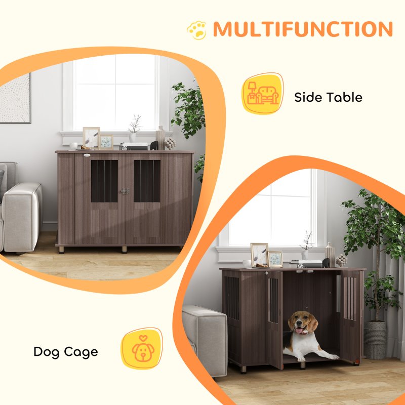 PawHut Dog Crate Furniture End Table, Pet Kennel for Extra Large Dogs with Magnetic Door Indoor Animal Cage, Purple, 114 x 60 x 82 cm