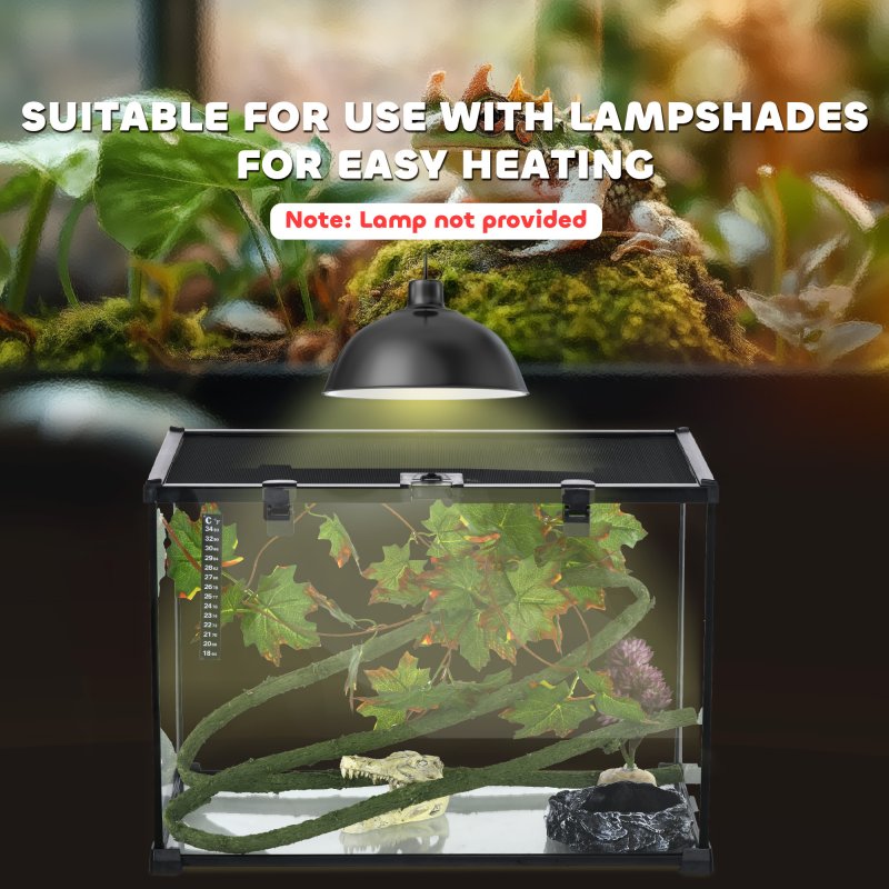 PawHut Vivarium, Terrarium, Glass Reptile Habitat w/ Thermometer, Decoration, Heat for Lizards, Horned Frogs, Snakes, Spiders, 50 x 30 x 35cm