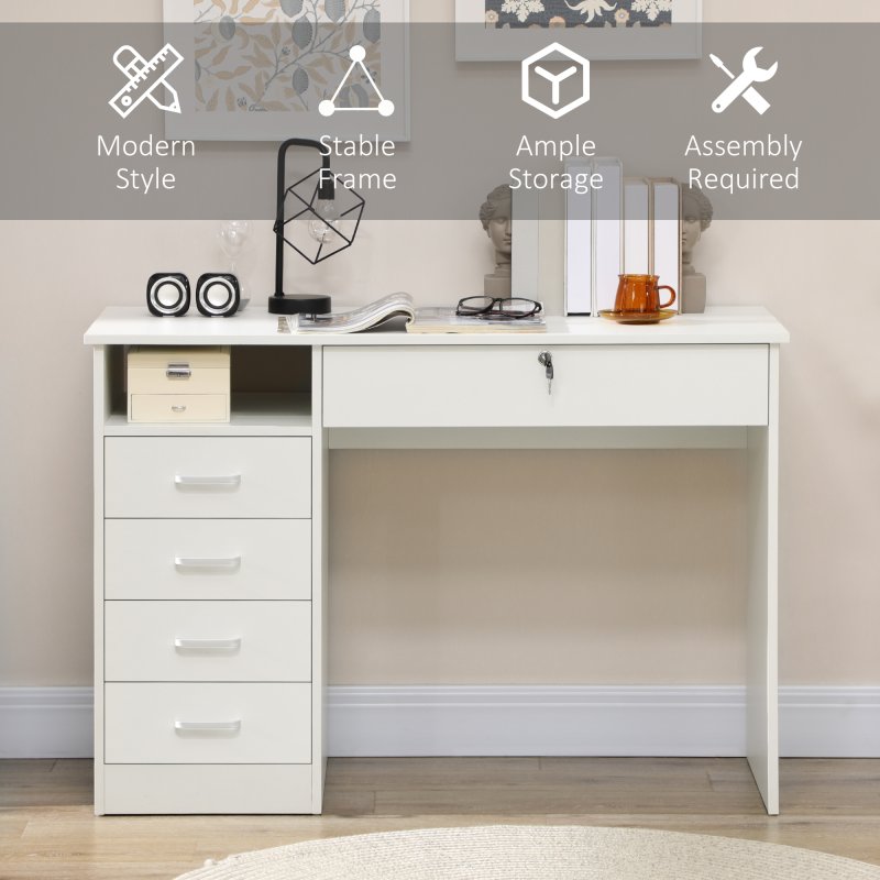 HOMCOM Computer Desk, Home Office Desk with Lockable Drawer, Storage Shelf for Study Bedroom, 110 x 50 x 76 cm
