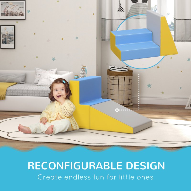 HOMCOM Soft Play Set, 2 Piece Kids Climb and Crawl Foam Play Activity Toys, Soft Play Equipment for Toddlers 12-36 Months, Grey