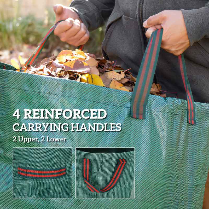 Outsunny Garden Waste Bags, 300L x 3 Heavy Duty Garden Bags, Foldable and Reusable Waste Sacks with Handles for Loading Leaf, Trash, Debris, Green