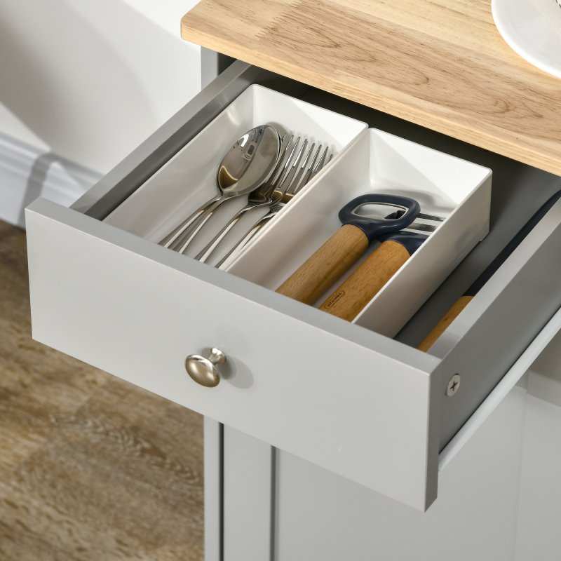 HOMCOM Modern Sideboard with Rubberwood Top, Buffet Cabinet with Storage Cabinets, Drawers and Adjustable Shelves for Dining Room, Kitchen, Grey