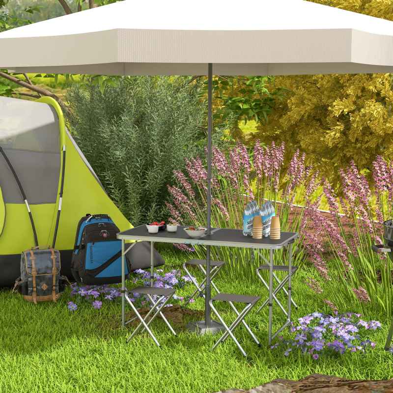 Outsunny 4ft Folding Picnic Table and Chairs, Portable Camping Table and Chairs Outdoor Indoor Use for BBQ Picnic Garden Parties