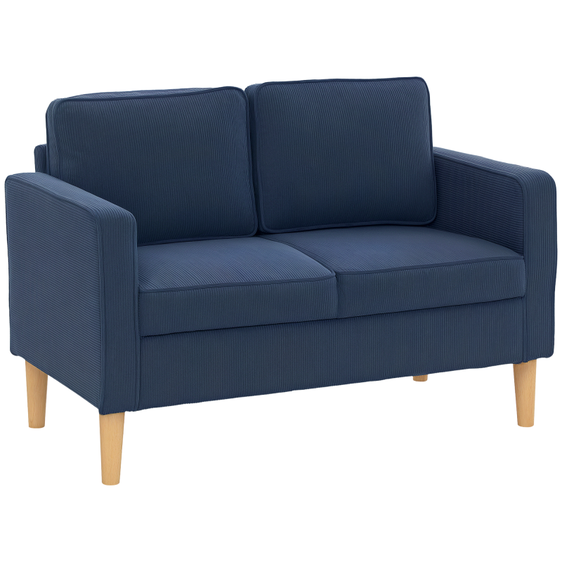 HOMCOM 2 Seater Sofa with Storage, Compact Loveseat Sofa with Solid Wood Legs, Corduroy Small sofa Settee for Living Room, Bedroom, Home Office, 117 x 63 x 79cm, Blue