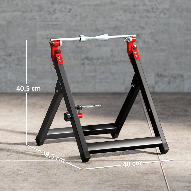 HOMCOM Foldable Motorcycle Wheel Balancer Truing Stand with Spoke Wrench, Steel Bike Tyre Rim Balancing Stand with Aluminium Shaft, Fits Wheels up to 23" in Diameter, 5" in Width, Black