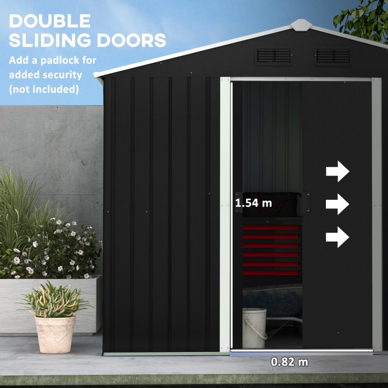 Outsunny 7.7 x 5.7ft Metal Garden Shed with Ventilation Slots and Sliding Doors, Galvanised Outdoor Tool Storage House, Grey