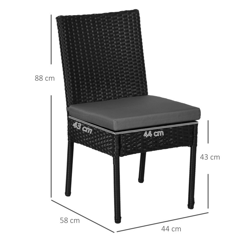 Outsunny 2 Pieces PE Rattan Garden Chairs with Cushion, Patio Wicker Dining Chairs with Backrest for Patio, Deck, Garden, Black