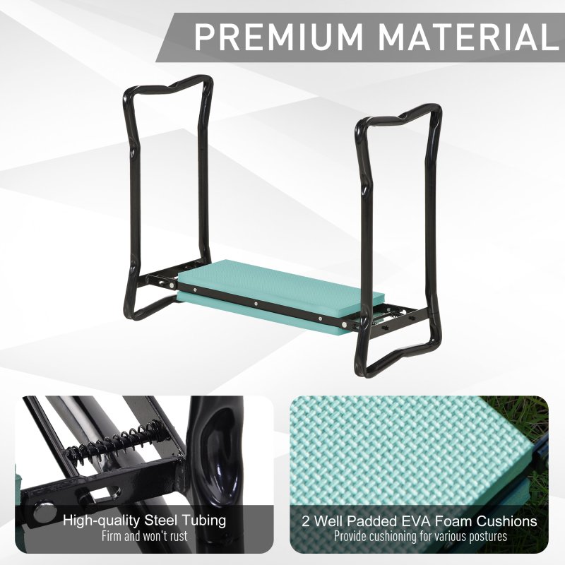 Outsunny 2 in 1 Garden Kneeler Seat, Kneeling Pad Support Bench, Foldable Knee Protector, Green
