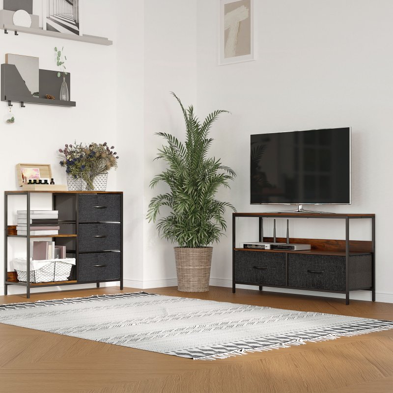 HOMCOM Chest of Drawers Storage  Dresser Cabinet Organizer with 3 Fabric Drawers and 2 Display Shelves for Living Room, Bedroom, Hallway