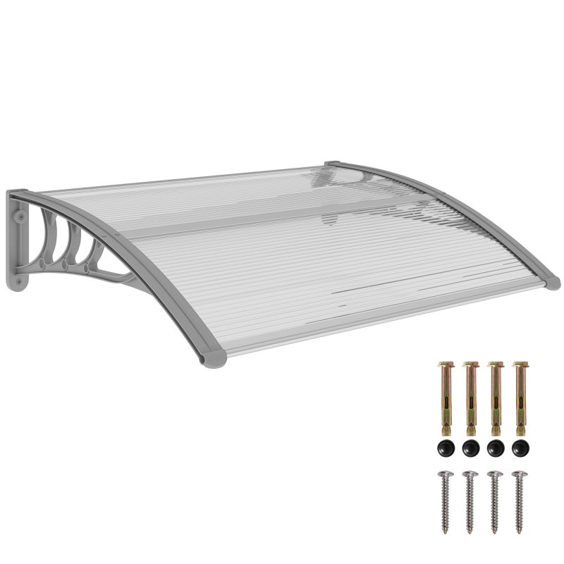 Outsunny Front Door Canopy Outdoor Awning Aluminium Rigid Plastic Polycarbonate Rain Shelter UV Water Rain Resistant 100 x 75cm Clear