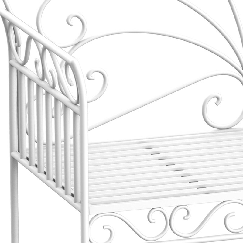 Outsunny Garden 2 Seater Metal Bench Park Seating Outdoor Furniture Chair w/ Decorative Backrest White