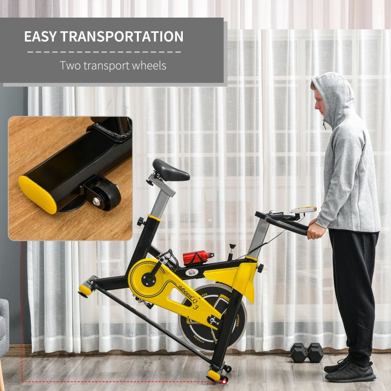 HOMCOM Stationary Exercise Bike w/ 6kg Flywheel, LCD Monitor, Adjustable Resistance, Pad & Bottle Holder, for Indoors, Gyms, Offices, Cardio Workout - Yellow
