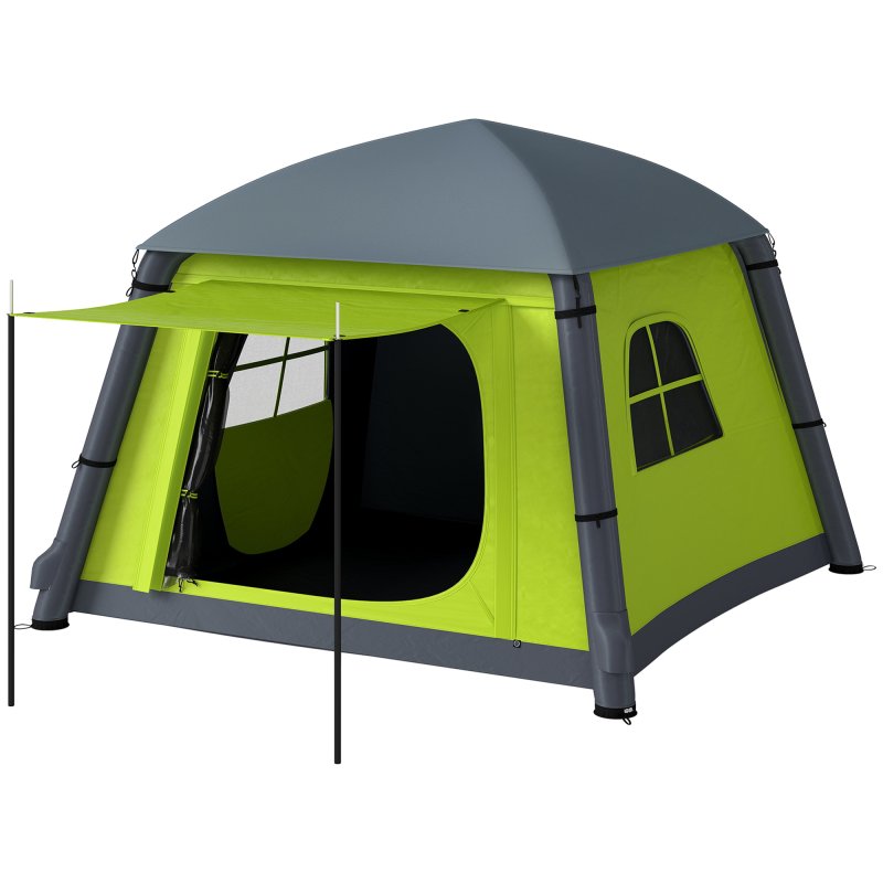 Outsunny Inflatable Camping Tent w/ Hand Pump, Easy Setup 1/2 Person Blow Up Tent Waterproof 190T Taffeta w/ Mesh Windows, Doors and Carry Bag, Green