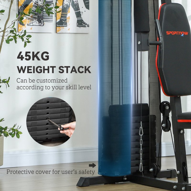 SPORTNOW Compact Home Gym System with 45kg Weight Stack, Weights Machine, Mult-Gym Leg Press Machine Dual-Action Chest Station for Full Body Fitness Training