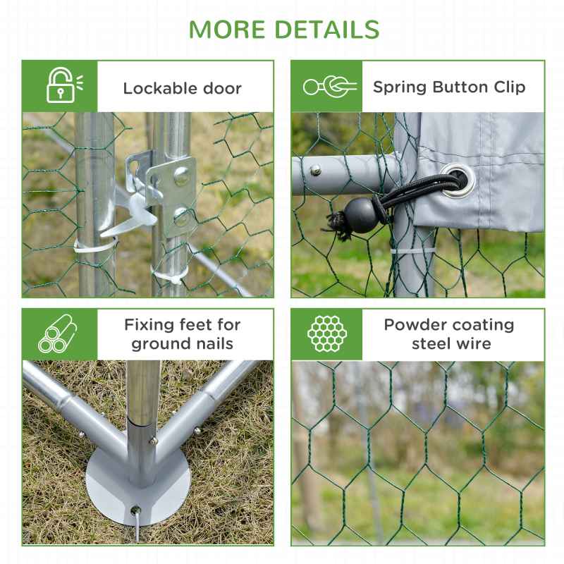 PawHut Walk In Chicken Run Galvanised Chicken Coop Hen Poultry House Cage Pet Playpen Garden with Water-Resist Cover, 2.8 x 1.9 x 2m