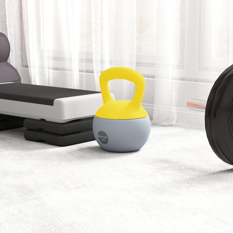 SPORTNOW Soft Kettlebell, 12kg Kettle Bell with Non-Slip Handle for Home Gym Weight Lifting and Strength Training, Yellow and Grey