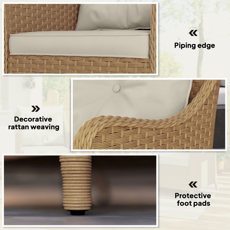 Outsunny Rattan Garden Chairs Set of 2, Outdoor Rattan Chairs with Cushions, Armrests and High Back, PE Wicker Garden Armchair with Steel Frame for Balcony, Porch, Beige