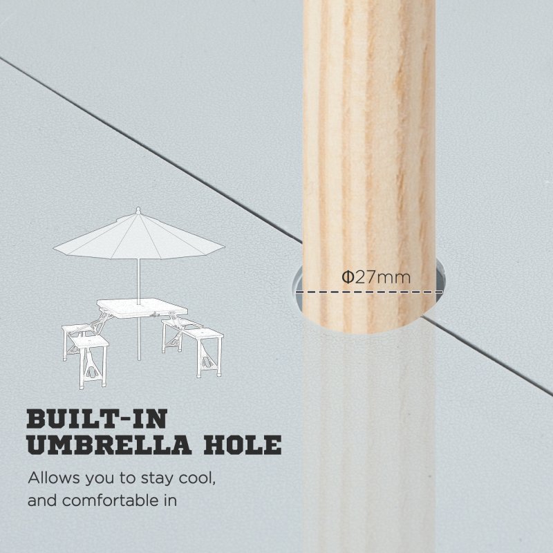 Outsunny Portable Foldable Camping Picnic Table with Seats Chairs and Umbrella Hole, 4-Seat Fold Up Travel Picnic Table, Grey