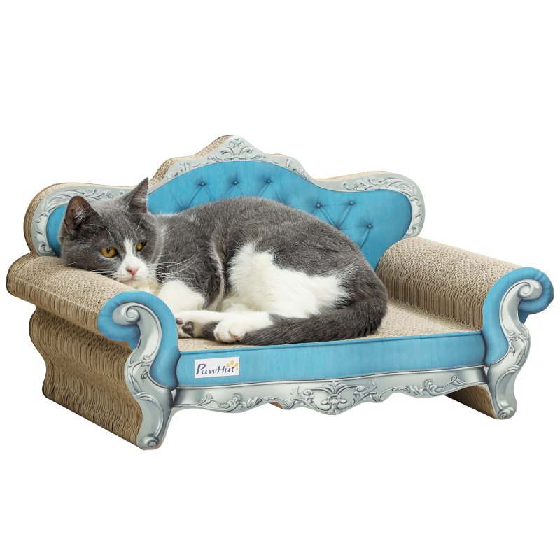 PawHut 2-in-1 Cat Scratcher, Cardboard Cat Scratching Board with Catnip, Cat Scratch Pad for Indoor Cats, 30.5 x 55 x 31.5cm, Light Blue