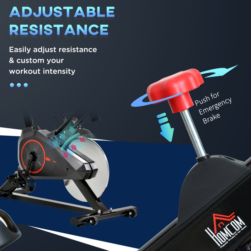 HOMCOM Indoor Exercise Bike, Stationary Bike, Cycling Machine with Adjustable Seat, Resistance, Handlebar, LCD Display and Flywheel, for Home Gym Workout, Black