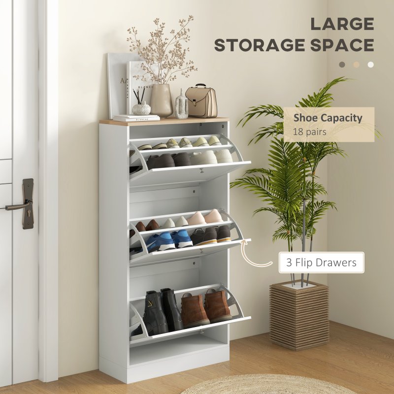 HOMCOM Shoe Cabinet with 3 Flip Drawers, Narrow Shoe Storage Cabinet for 18 Pairs, Freestanding Slim Shoe Rack for Entryway, Hallway