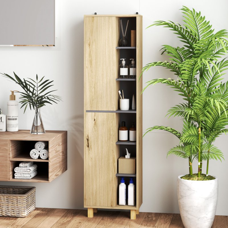 HOMCOM Bathroom Storage Cabinet, Bathroom Storage Unit, Freestanding Bathroom Cabinet with 6 Open Compartments and 6 Shelves