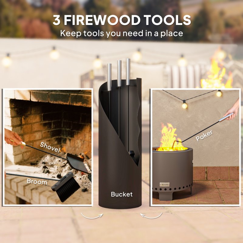 Outsunny 4 Pieces Fireplace Tools Set, Metal Fireplace Accessories Fireside Companion Set with Broom, Shovel, Poker and Bucket, Silver