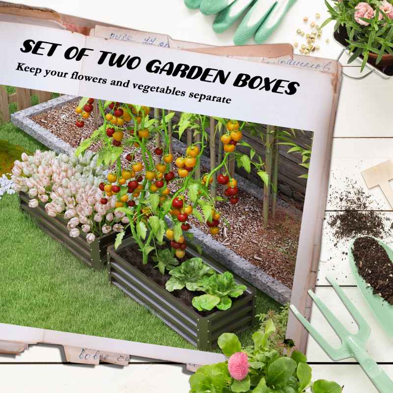 Outsunny Set of 2 Raised Garden Bed, Outdoor Planter Box with Galvanised Steel Frame for Growing Vegetables, Flowers and Herbs, 110 x 50 x 30cm, Dark Grey