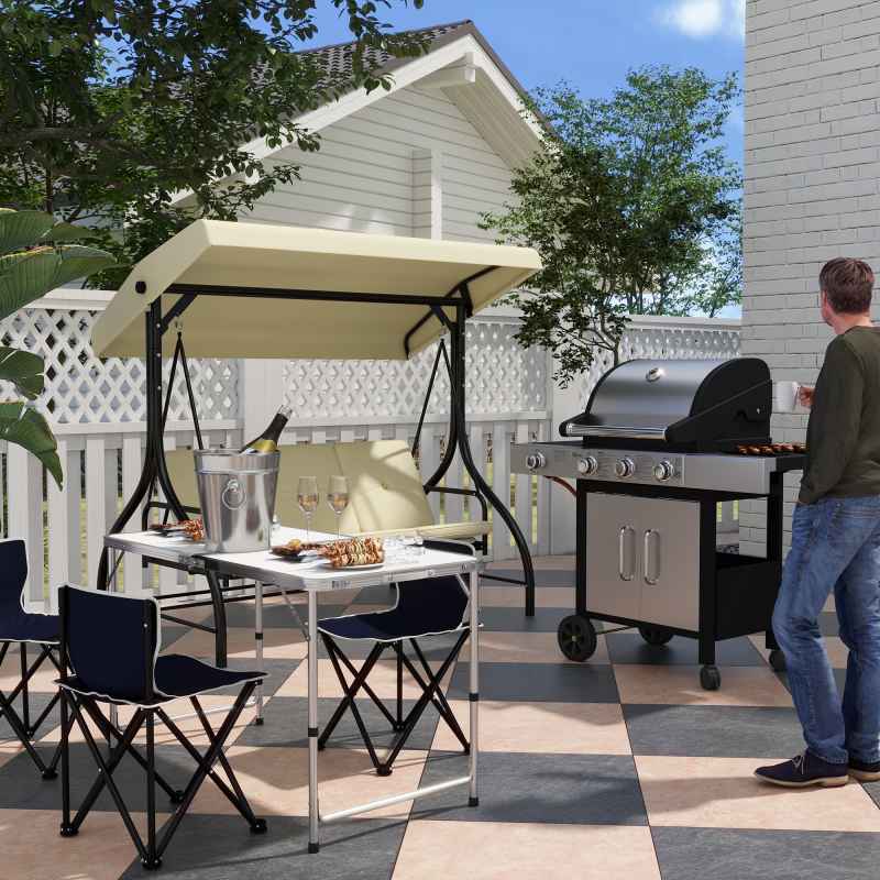 Outsunny 4FT Garden Outdoor Camping Table Portable Folding Picnic Table Aluminium Frame with Adjustable Height 120L x 60W x 70H (cm)