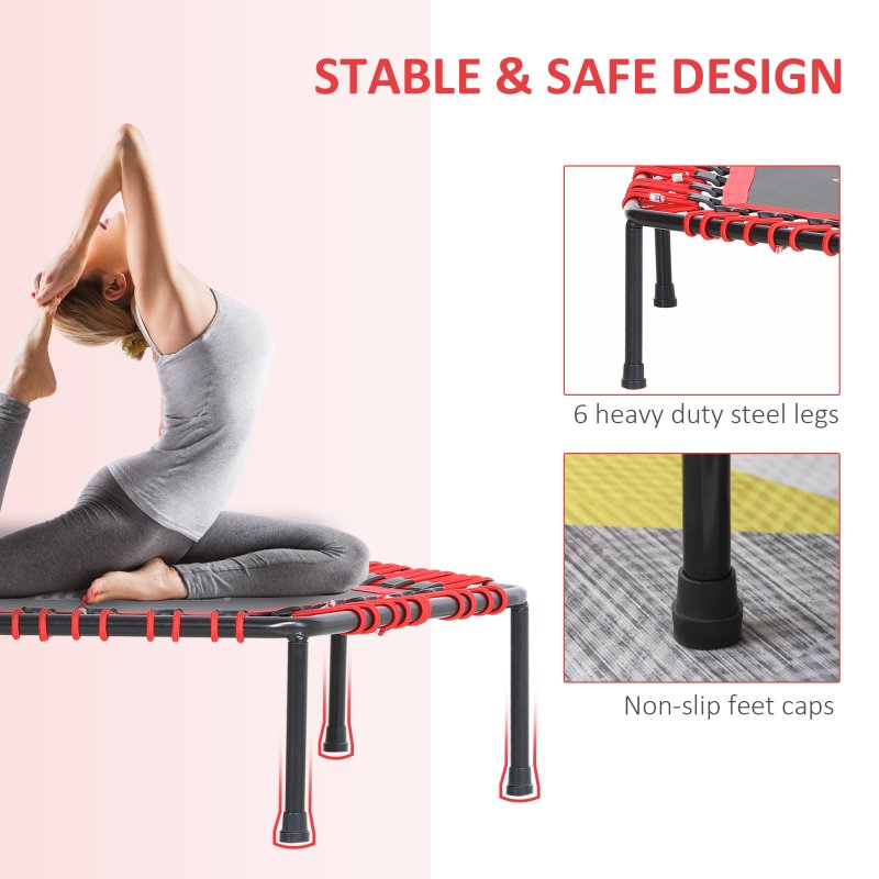 HOMCOM 40" Hexagon Fitness Trampoline Indoor Outdoor Metal Bouncer Jumper Adult Home Gym Fitness - Red