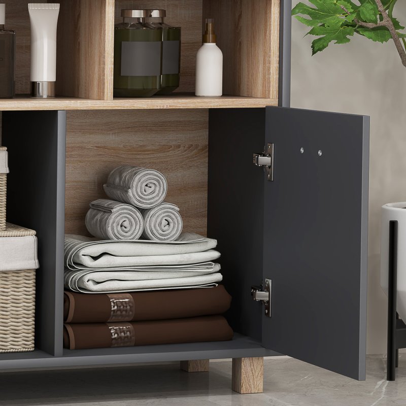 HOMCOM Bathroom Cabinet, Bathroom Storage Unit, Bathroom Storage Cabinet with Open Compartments and Double Doors