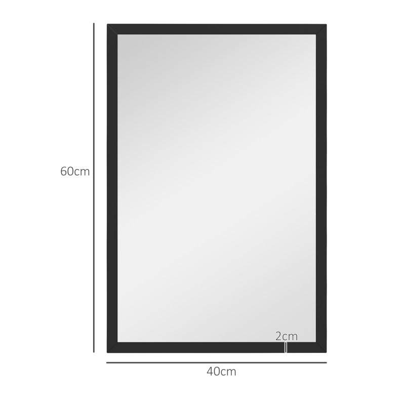 HOMCOM Decorative Rectangular Wall Mirror, 60 x 40 cm Wall-Mounted Bathroom Mirror for Living Room, Bedroom, Hallway, Black