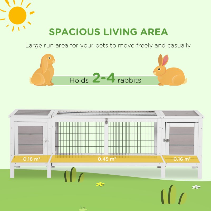 PawHut Wooden Rabbit Hutch Separable Guinea Pig Hutch Bunny Run Small Bunny House for Indoor Use w/ Slide Out Tray, 161 x 50.5 x 53.3cm - (Grey)