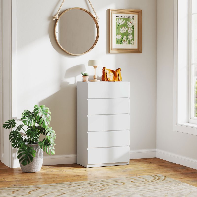 HOMCOM Chest of Drawers, 5 Drawers Storage Cabinet Floor Tower Cupboard for Bedroom Living Room, White