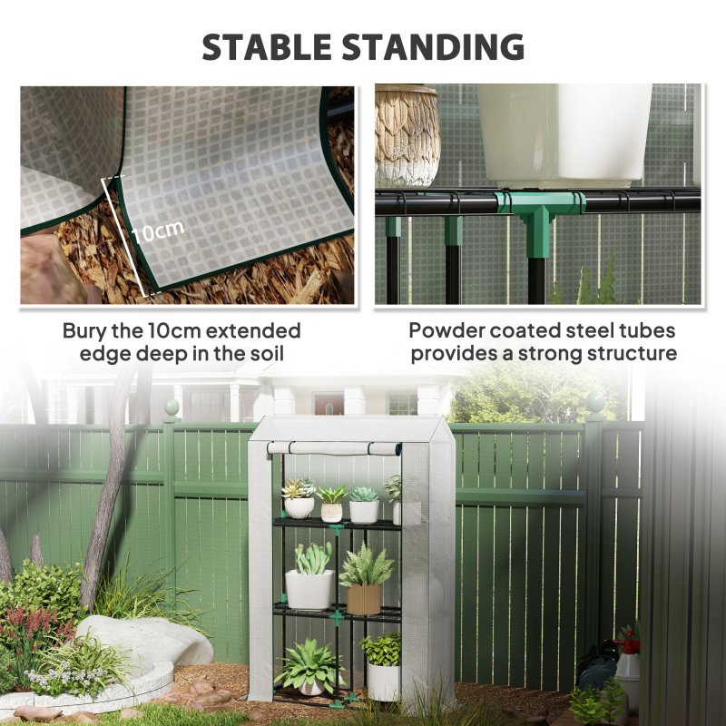 Outsunny 3 Tier Mini Greenhouse with Reinforced PE Cover, Portable Small Greenhouse with Roll-Up Door, 100 x 40 x 150cm, White