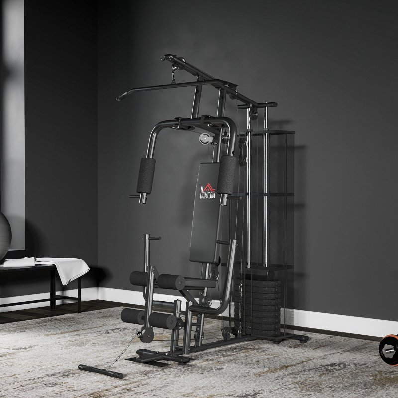 HOMCOM Home Gym Equipment, Multi Gym Workout Station with 45Kg Weight Stack, Chest Station, Butterfly Press & Leg Developer for Strength Training, Black