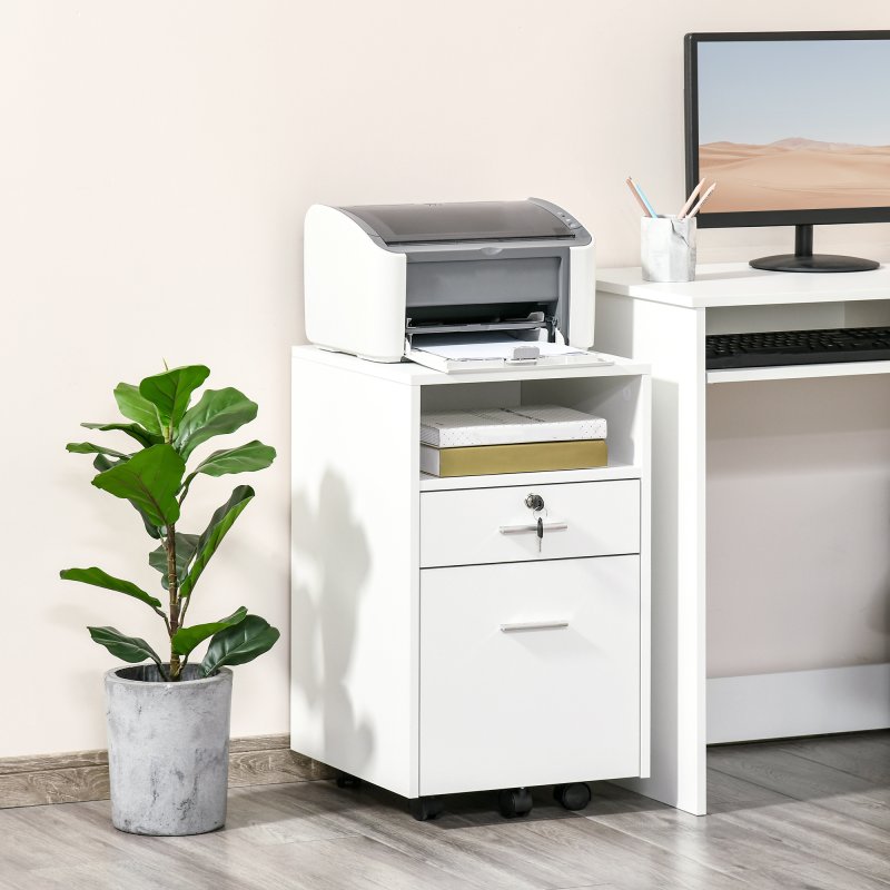 Vinsetto Mobile File Cabinet Lockable Storage Unit Cupboard for A4 Letter Home Filing Furniture for Office, Bedroom and Living Room, 39x40x65cm, White