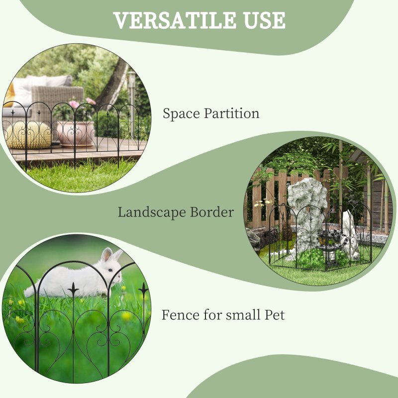 Outsunny Decoration Garden Fence, 32in x 10ft Outdoor Picket Fence Panels, 5PCs Rustproof Metal Wire Landscape Flower Bed Border Edging Animal Barrier, Black