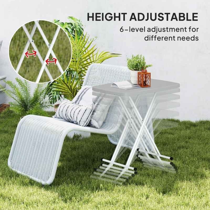 Outsunny Portable Folding Coffee Table, Height Adjustable Garden Table Bistro Table with HDPE Top and Metal Frame for Balcony Poolside Deck, Charcoal Grey