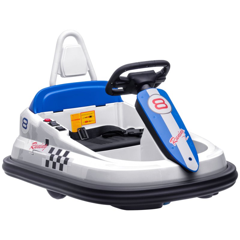 HOMCOM Kids Bumper Car 360° Rotation Spin Waltzer Car 6V Electric Ride On Car with 2 Speeds, Music, Lights for 18-48 Months - White