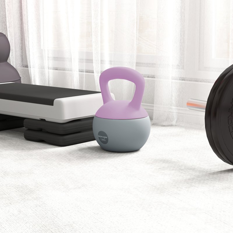 SPORTNOW Soft Kettlebell, 12kg Kettle Bell with Non-Slip Handle for Home Gym Weight Lifting and Strength Training, Purple and Grey