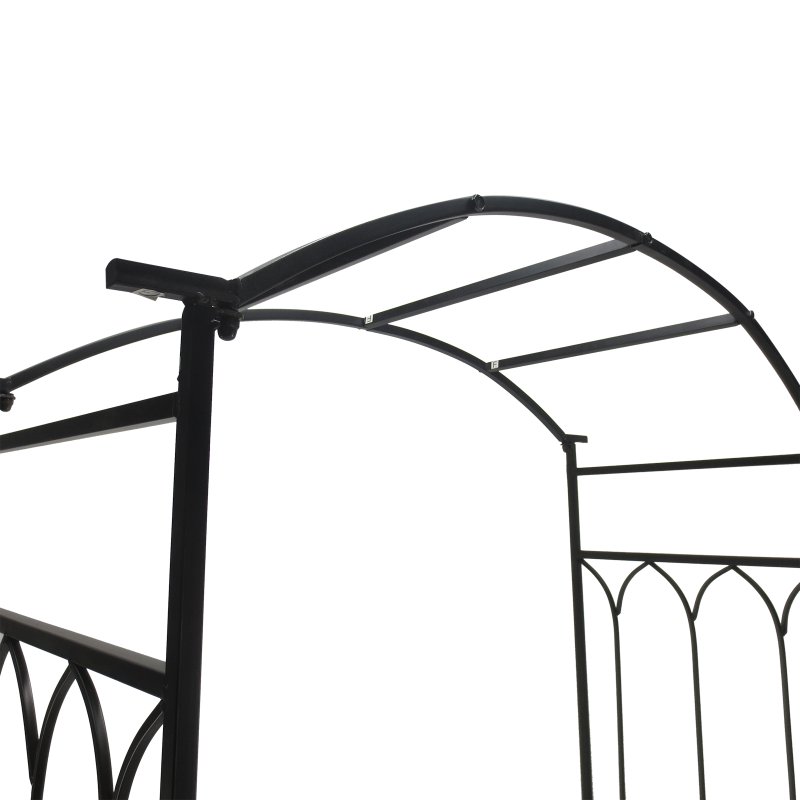 Outsunny Garden Metal Arch Bench Outdoor 2-Seater Chair, Patio Rose Trellis Arbour Pergola for Climbing Plant Vintage Classic Black 115L x 50W x 203H cm