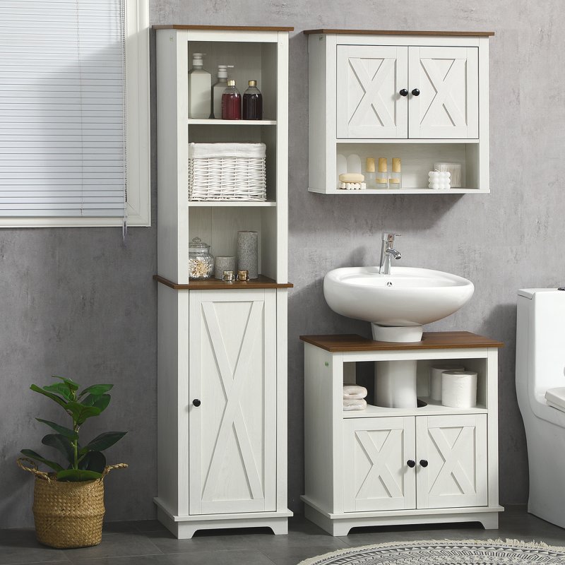 kleankin Tall Bathroom Floor Cabinet, Free Standing Storage Cupboard with Door and Adjustable Shelves for Kitchen, Living Room, White