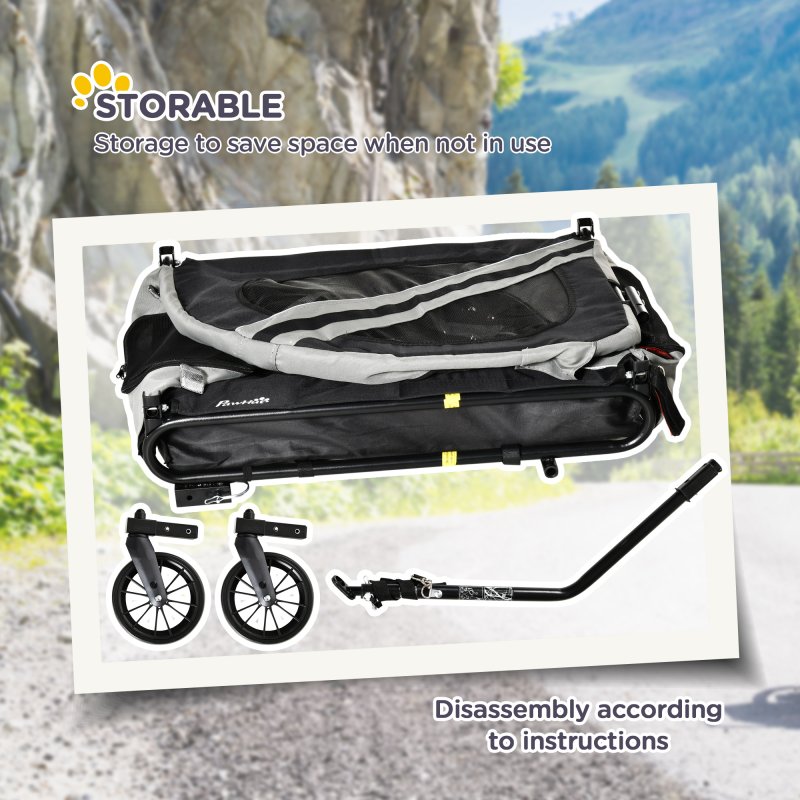 PawHut Dog Bike Trailer, 2 in 1Foldable Pet Stroller with Hitch Coupler, Reflectors, Quick Release Wheels, Flag, for Medium Dogs, Grey