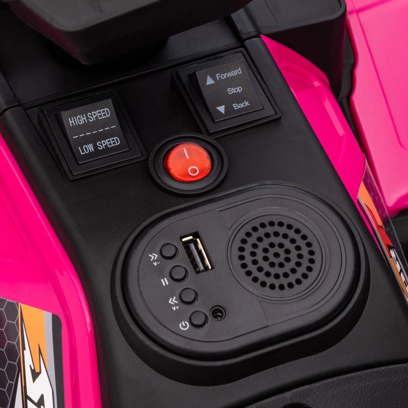 HOMCOM 12V Electric Quad Bike for Kids, Ride-On Car All Terrain Vehicle w/ Forward, Reverse Functions, Music, LED Headlights, for Ages 3-5 Years - Pink
