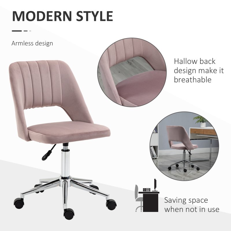 Vinsetto Mid Back Office Chair, Velvet Fabric Swivel Scallop Shape Computer Desk Chair for Home Study Bedroom, Pink