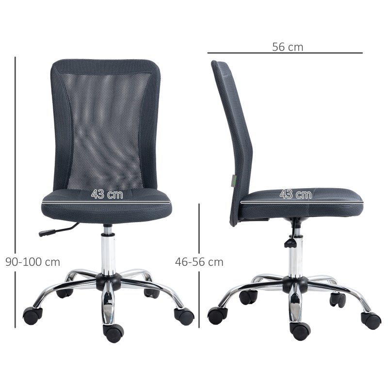 Vinsetto Office Chair, Armless Desk Chair, Adjustable Computer Swivel Chair with Rolling Wheels and Mesh Back for Home Work Study, Dark Grey